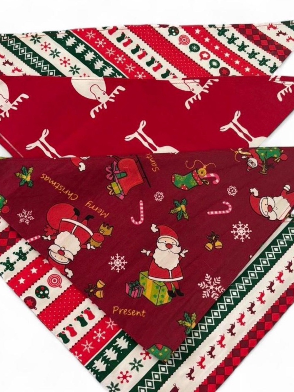 4 Set of Christmas Holiday Dog Bandana Scarf Size M/L